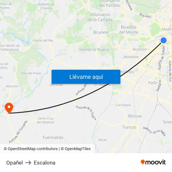Opañel to Escalona map
