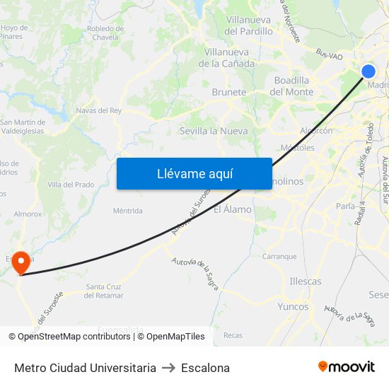 Metro Ciudad Universitaria to Escalona map