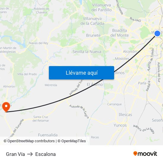 Gran Vía to Escalona map