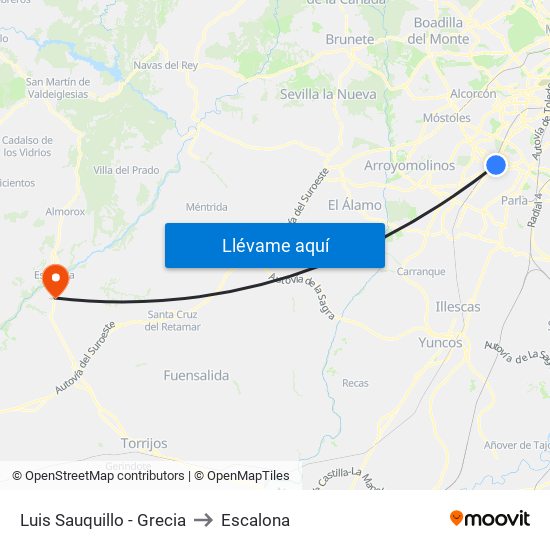 Luis Sauquillo - Grecia to Escalona map