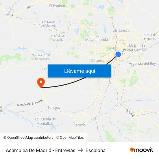 Asamblea De Madrid - Entrevías to Escalona map