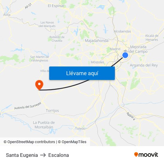 Santa Eugenia to Escalona map