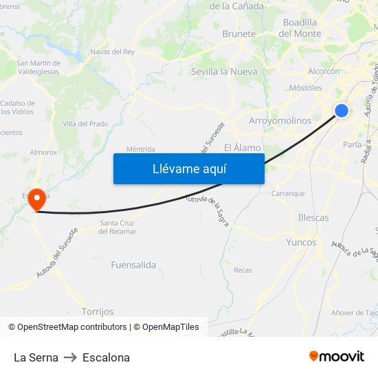 La Serna to Escalona map