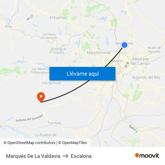 Marqués De La Valdavia to Escalona map