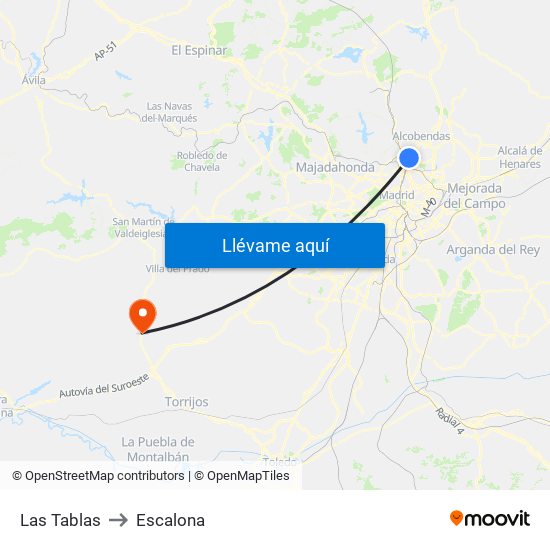 Las Tablas to Escalona map