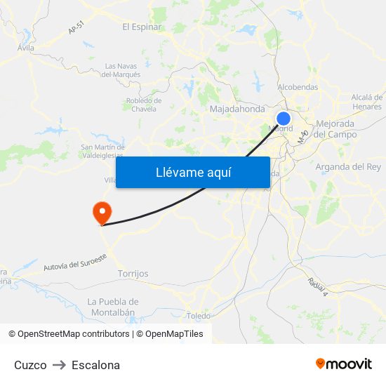 Cuzco to Escalona map