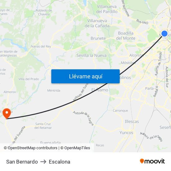 San Bernardo to Escalona map