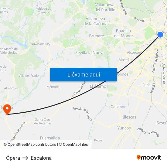 Ópera to Escalona map