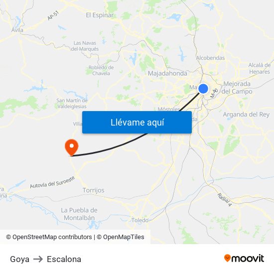 Goya to Escalona map