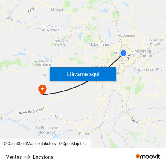 Ventas to Escalona map