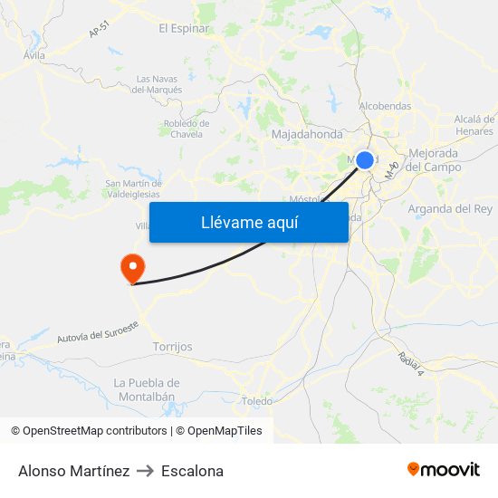 Alonso Martínez to Escalona map
