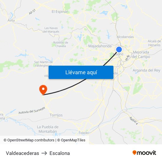 Valdeacederas to Escalona map