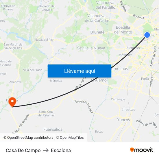 Casa De Campo to Escalona map