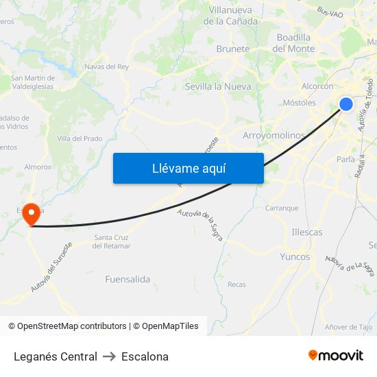 Leganés Central to Escalona map