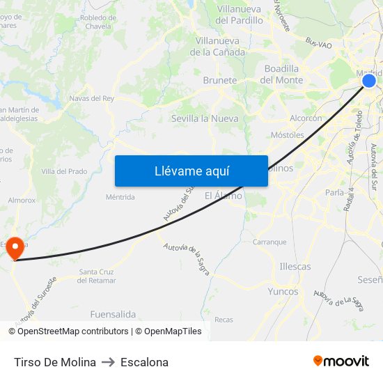 Tirso De Molina to Escalona map