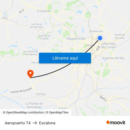 Aeropuerto T4 to Escalona map