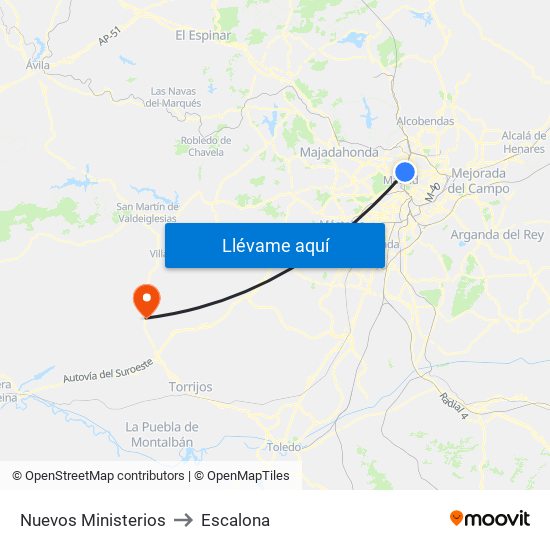 Nuevos Ministerios to Escalona map