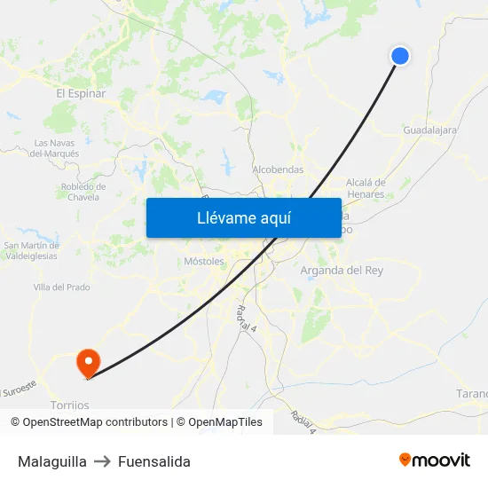 Malaguilla to Fuensalida map