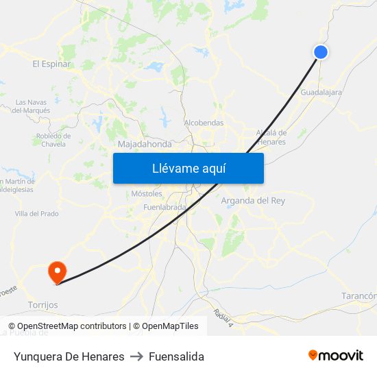 Yunquera De Henares to Fuensalida map