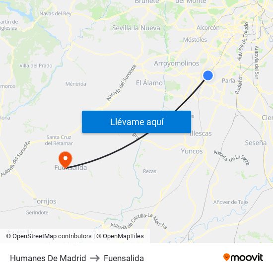 Humanes De Madrid to Fuensalida map