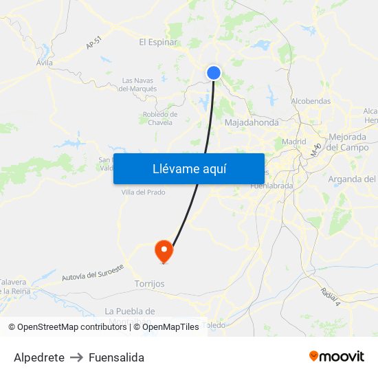 Alpedrete to Fuensalida map