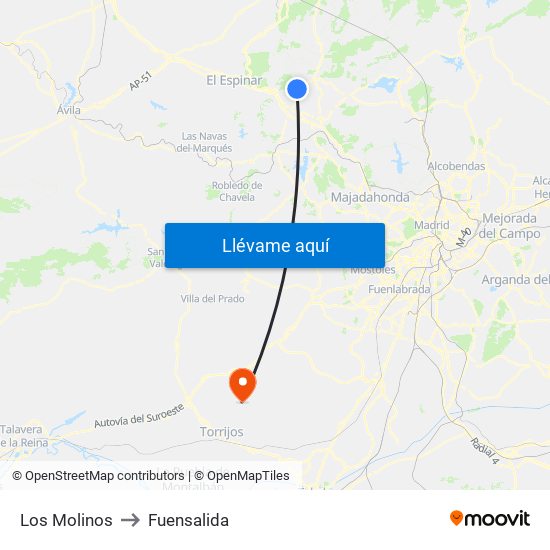 Los Molinos to Fuensalida map