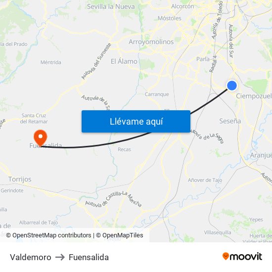 Valdemoro to Fuensalida map