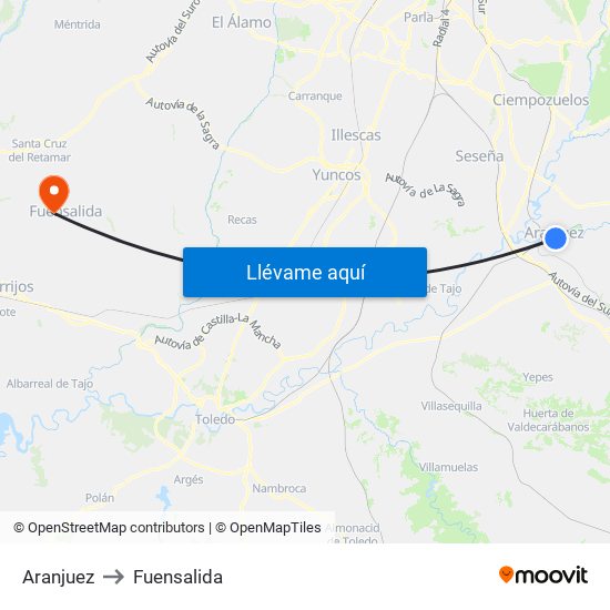 Aranjuez to Fuensalida map