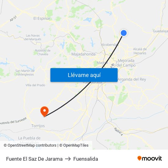Fuente El Saz De Jarama to Fuensalida map