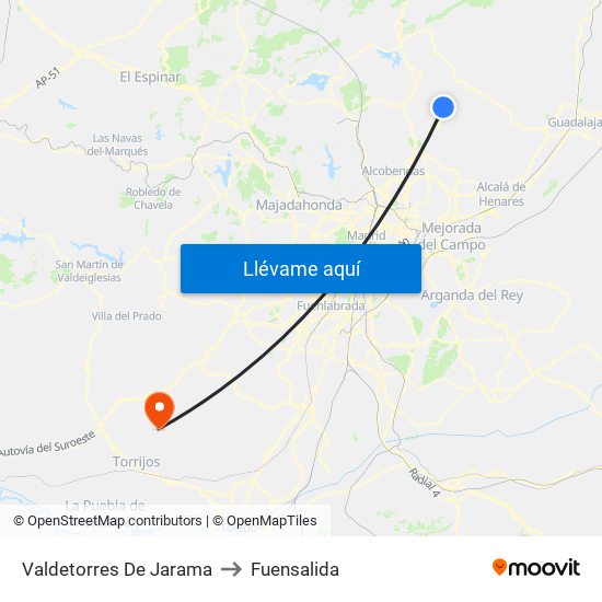 Valdetorres De Jarama to Fuensalida map