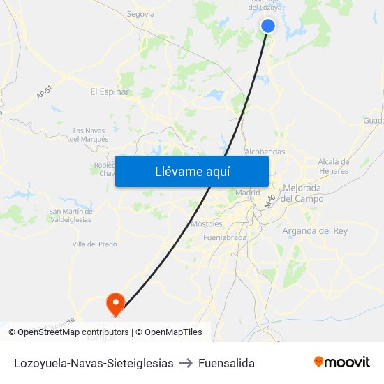 Lozoyuela-Navas-Sieteiglesias to Fuensalida map