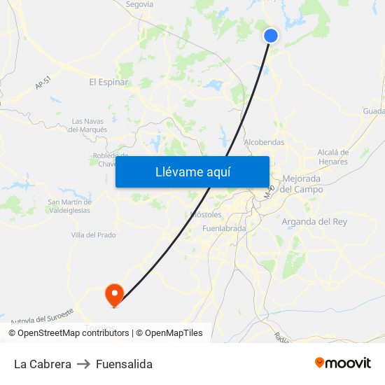 La Cabrera to Fuensalida map