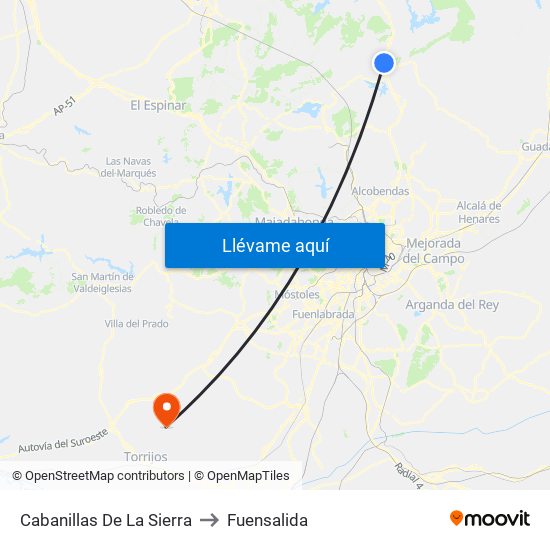 Cabanillas De La Sierra to Fuensalida map