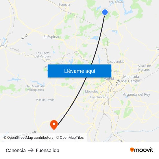 Canencia to Fuensalida map