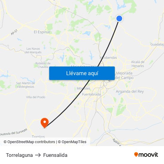 Torrelaguna to Fuensalida map