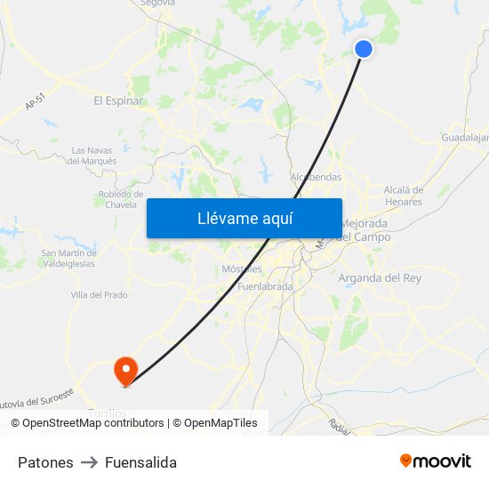 Patones to Fuensalida map