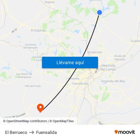 El Berrueco to Fuensalida map
