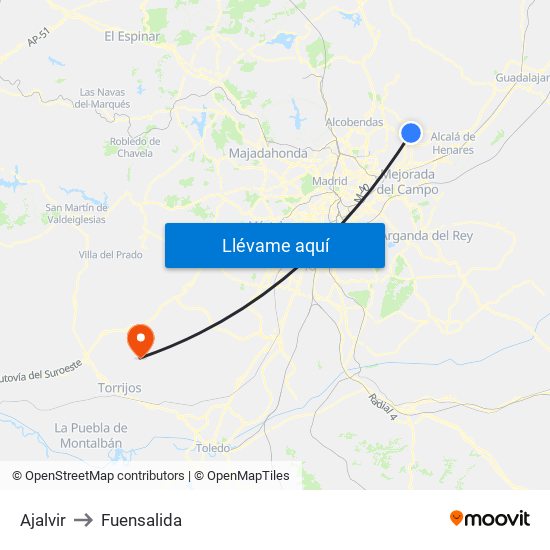 Ajalvir to Fuensalida map