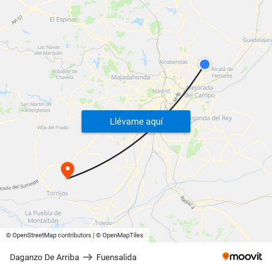 Daganzo De Arriba to Fuensalida map