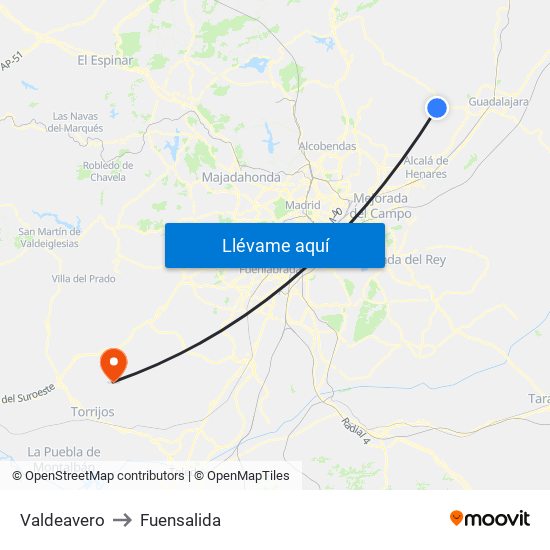 Valdeavero to Fuensalida map