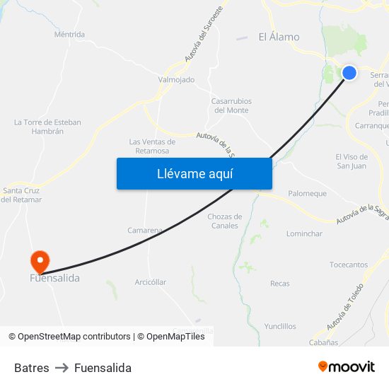 Batres to Fuensalida map