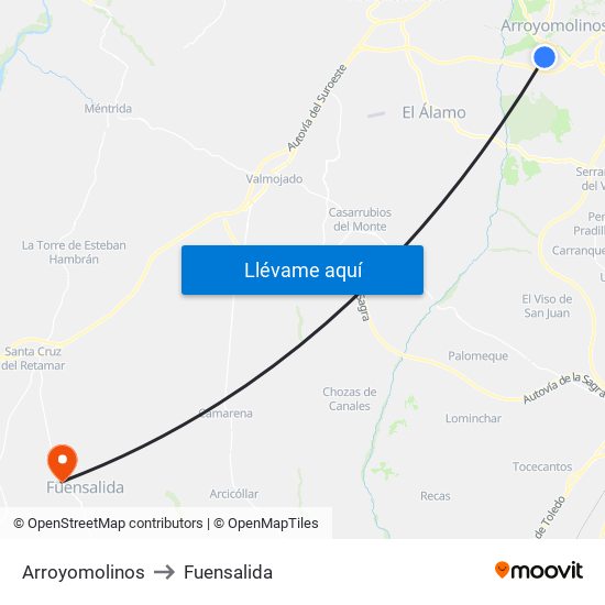 Arroyomolinos to Fuensalida map