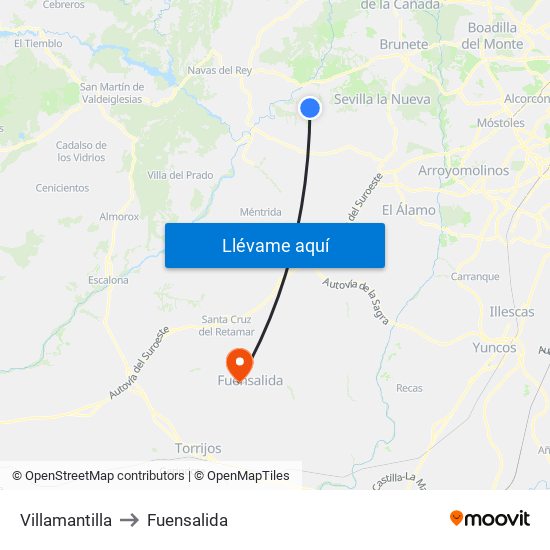 Villamantilla to Fuensalida map
