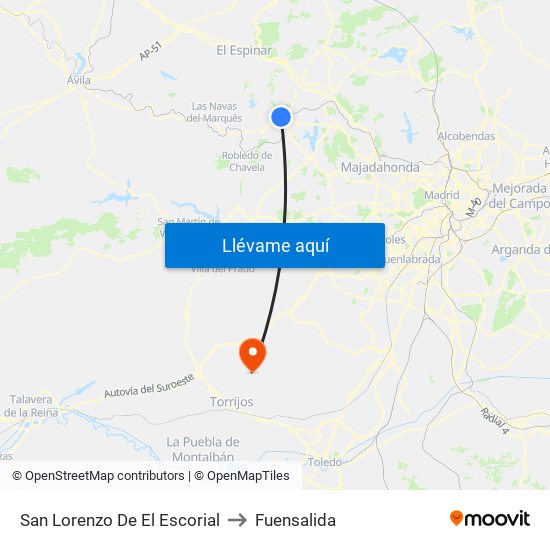 San Lorenzo De El Escorial to Fuensalida map