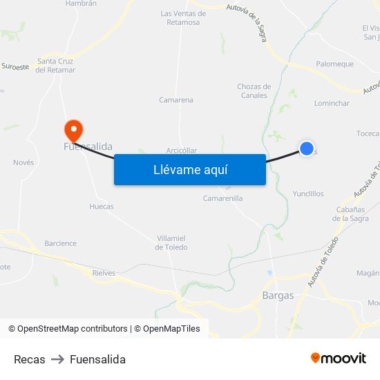 Recas to Fuensalida map