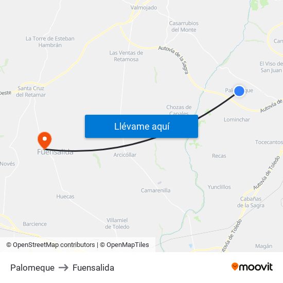 Palomeque to Fuensalida map