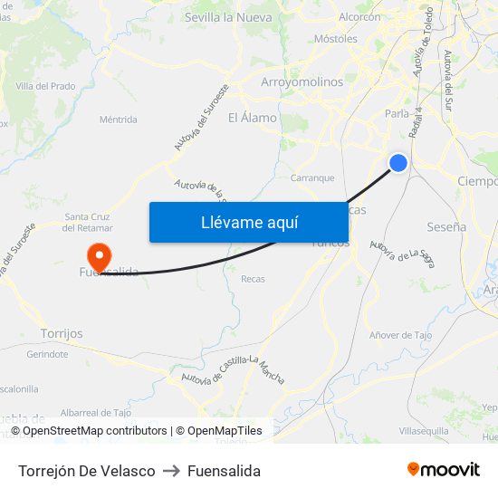 Torrejón De Velasco to Fuensalida map
