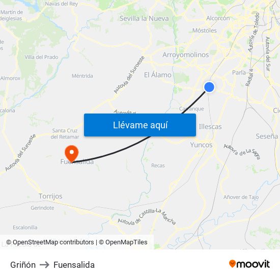 Griñón to Fuensalida map