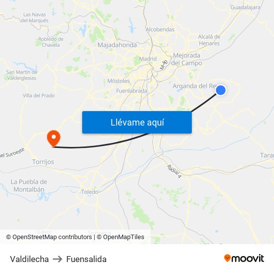 Valdilecha to Fuensalida map