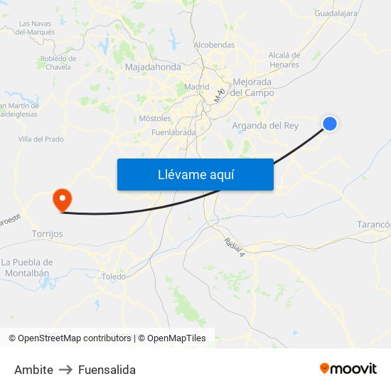 Ambite to Fuensalida map